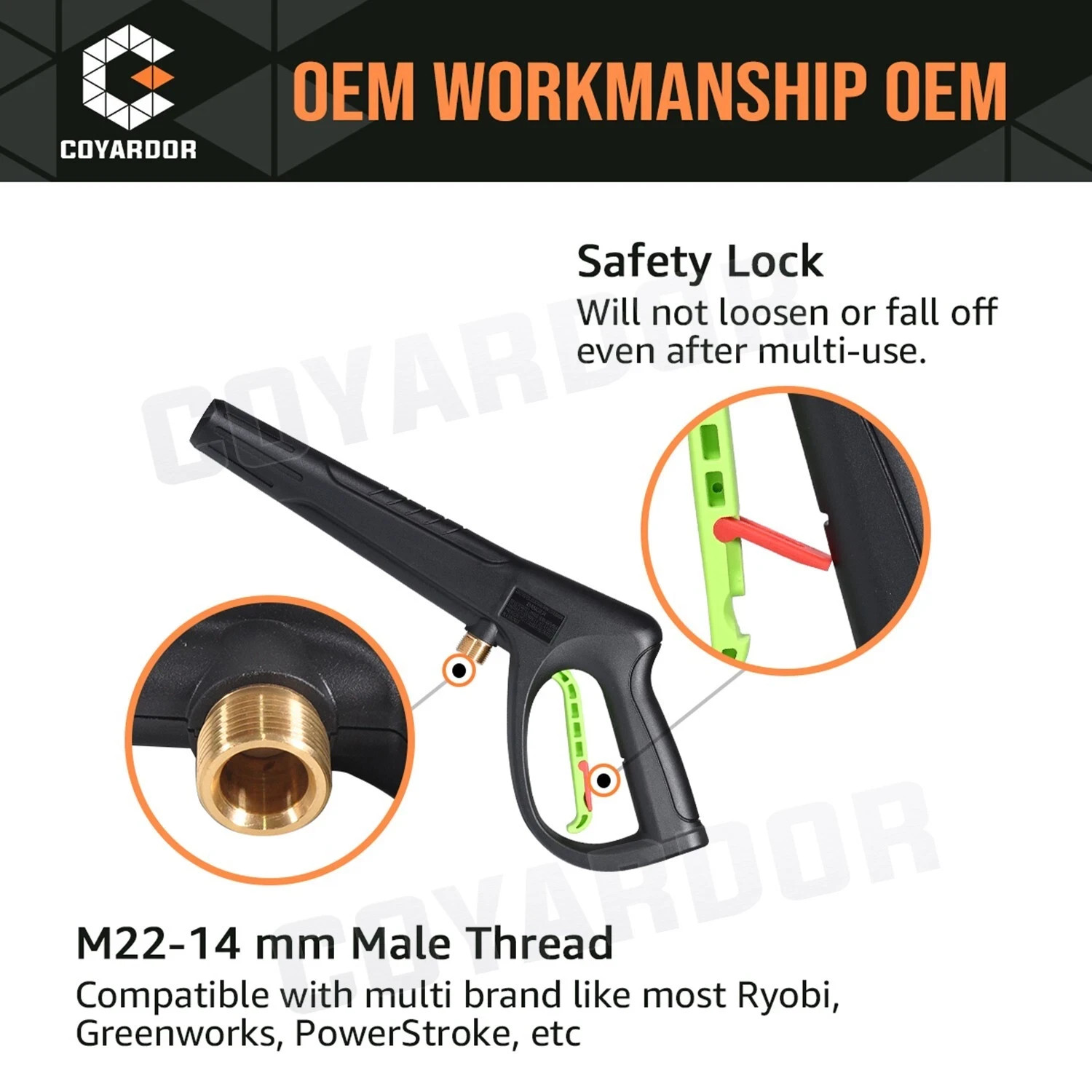 COYARDOR 2320 psi Pressure Washer Gun Power Lance Spray Nozzles M22-14mm/15mm