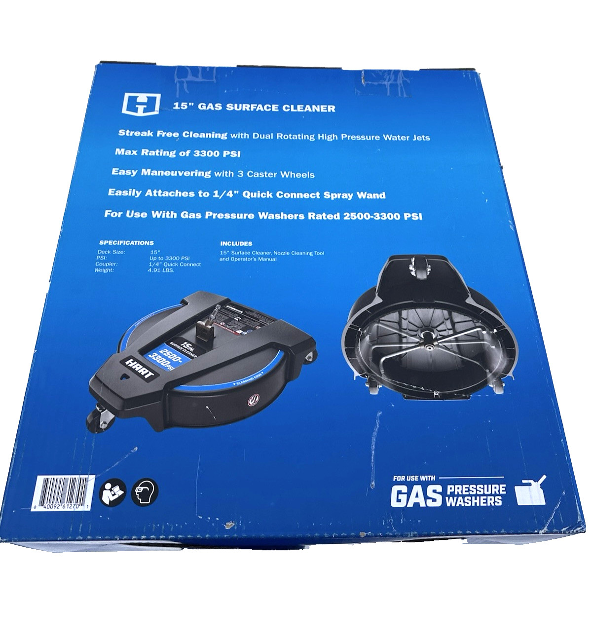 HART® 15” Gas Surface Cleaner 2500-3300 PSI Pressure Washer 1/4” Quick Connect