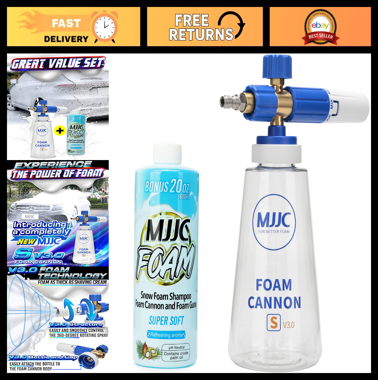 High-Performance Foam Cannon V3.0 – Thicker Snow Foam, 1/4″ Quick Connector & 20