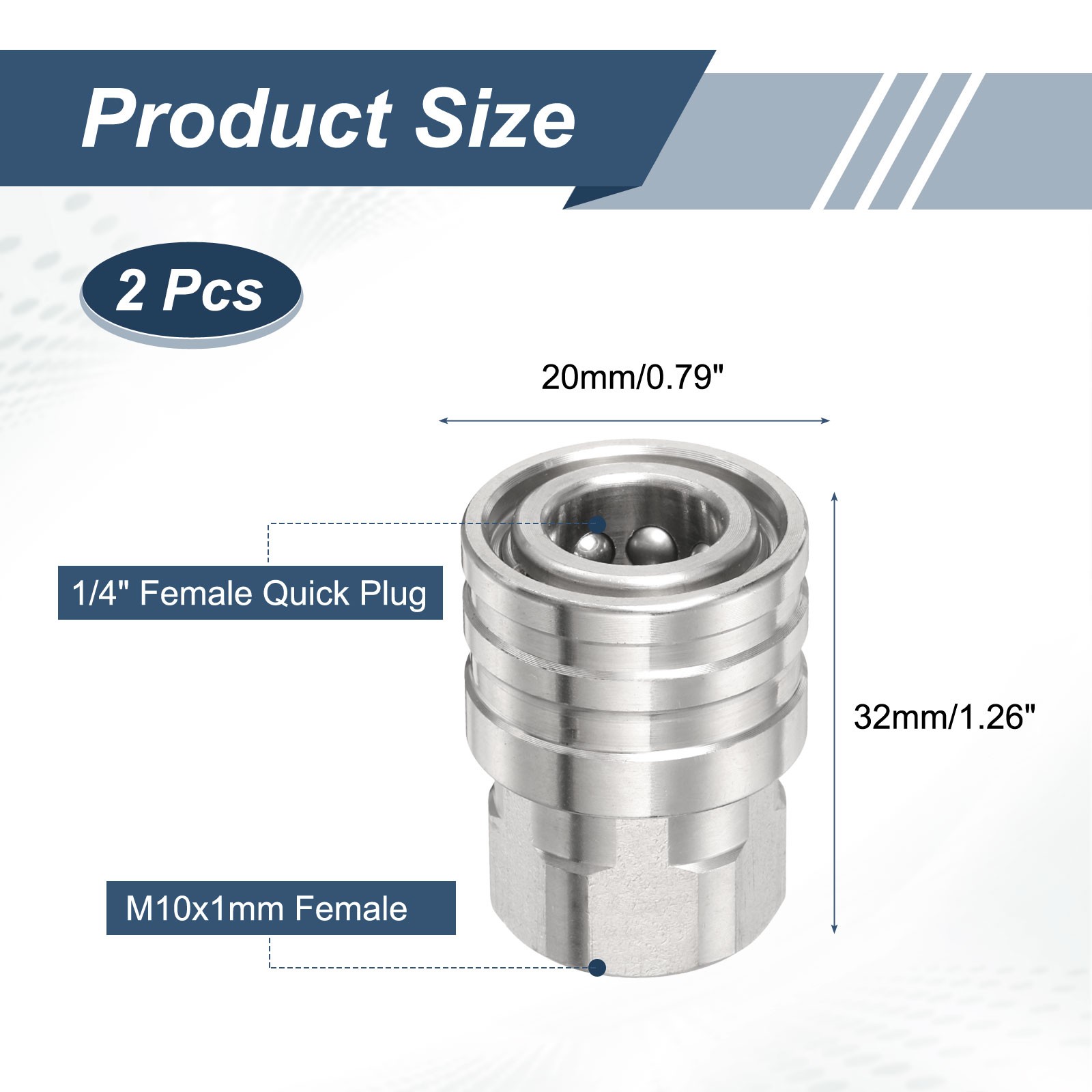 2Pcs Pressure Washer Adapter, 1/4″ Female Quick Plug to M10x1mm Female