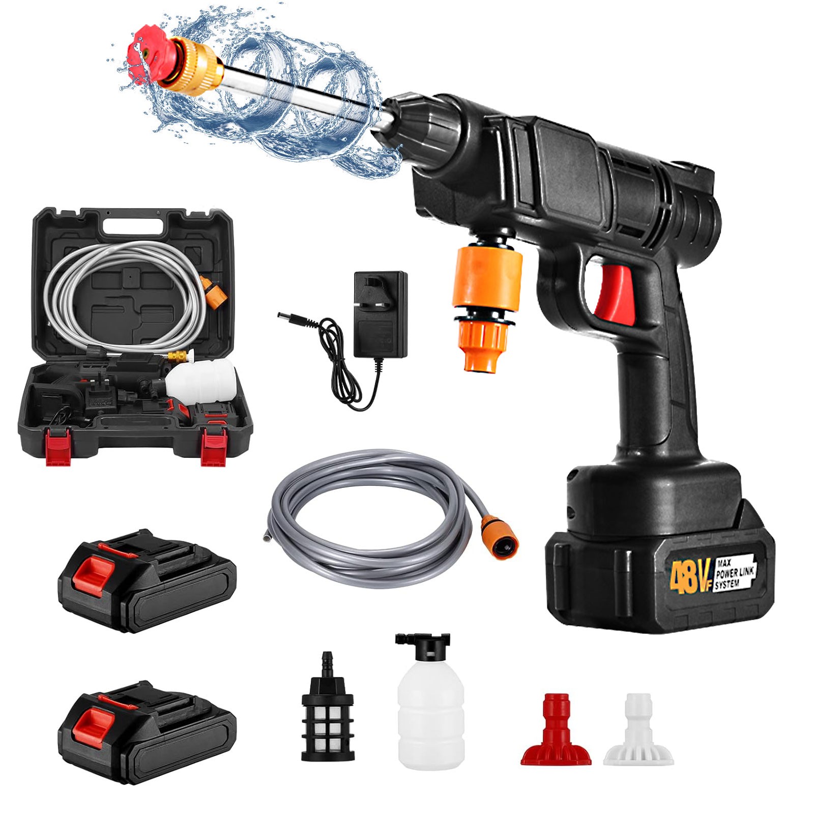 High Pressure Power Water Sprayer Gun Hose Nozzle Car Clean Washer +2 Battaries