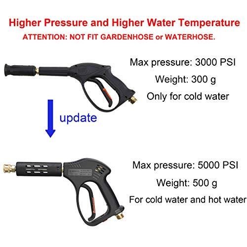 Short High Pressure Washer Gun 5000 PSI M22 Fitting 5 Nozzle Tips Hot Cold