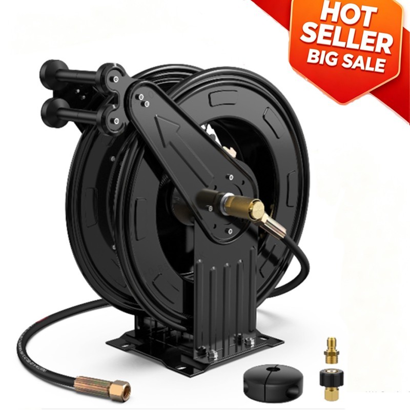 Pressure Washer Hose Reel, 3/8 in x 50 ft Retractable Pressure Washer Reels