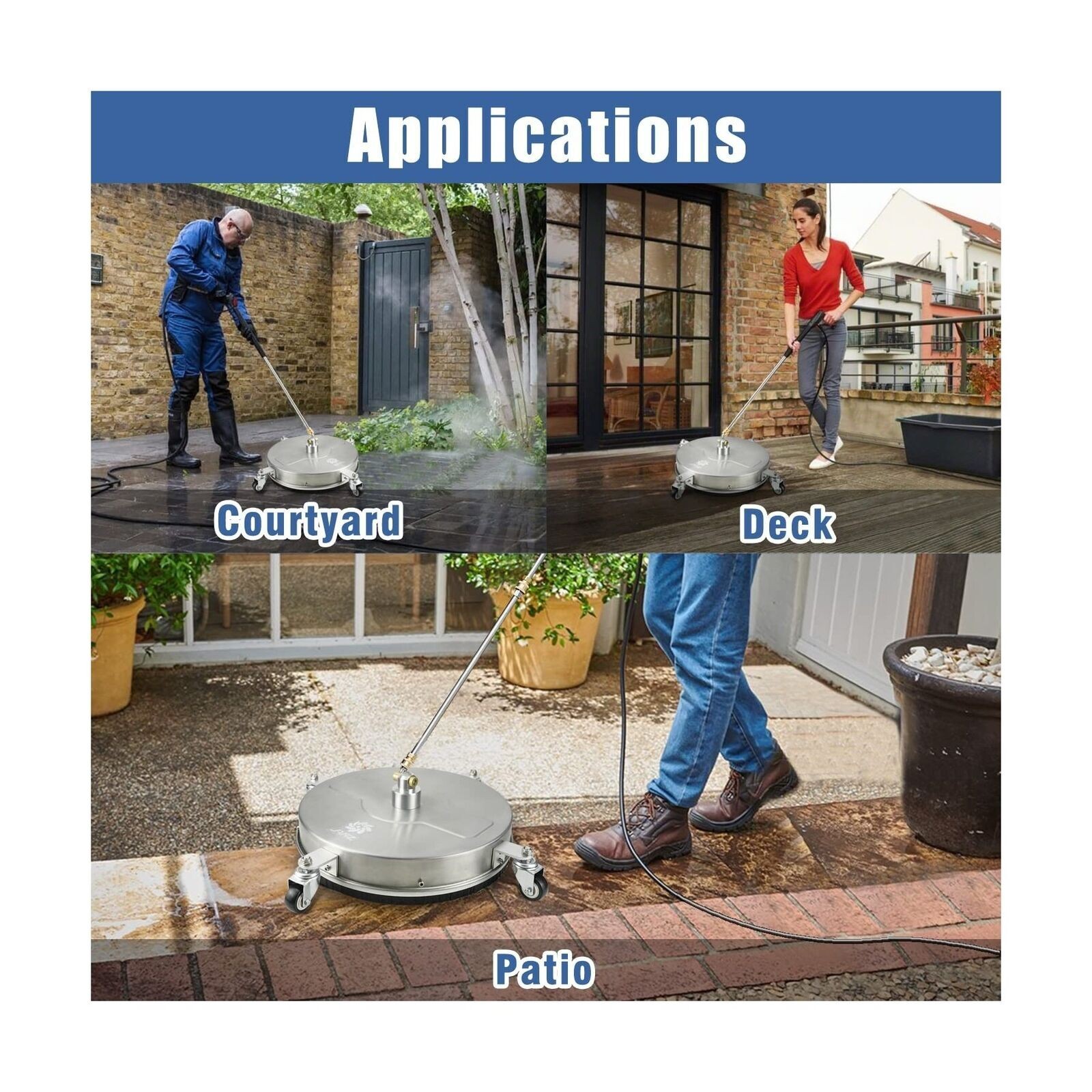 17″ Pressure Washer Surface Cleaner with 4 Wheels, 1/4″ Quick Plug