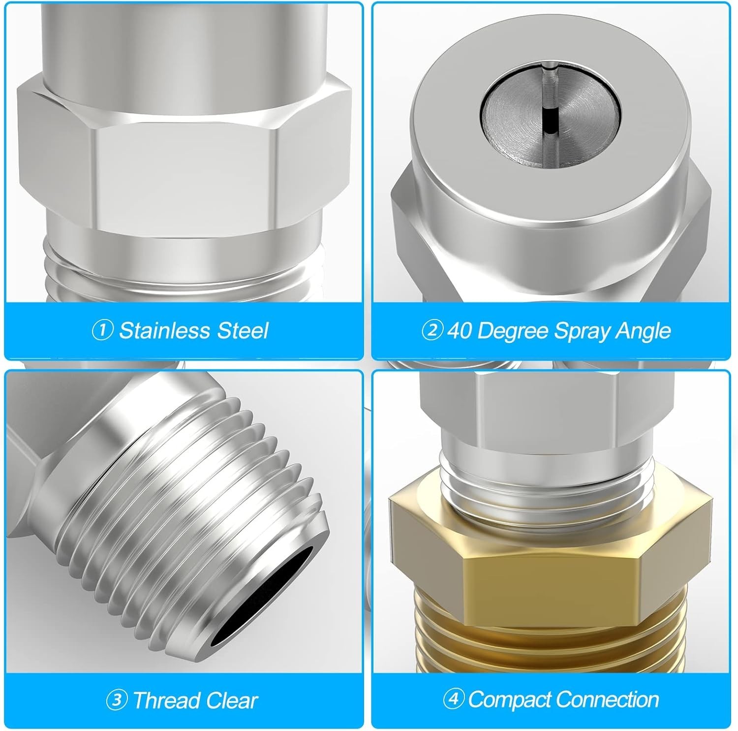 40 Degree Surface Cleaner Tips, 1/4 Inch NPT Male, 2.5 Orifice, 4000 PSI Thre…