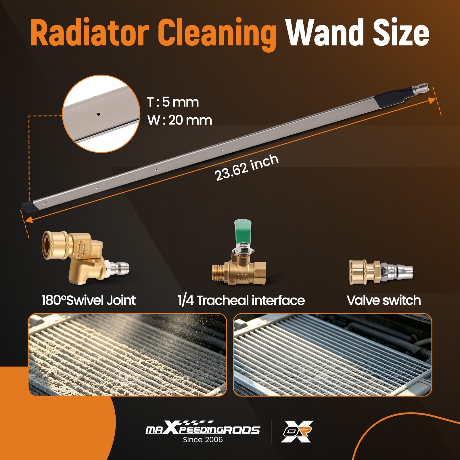 24″ High Pressure Radiator Cleaning Wand 23.62in Stainless Steel Car Truck Tool