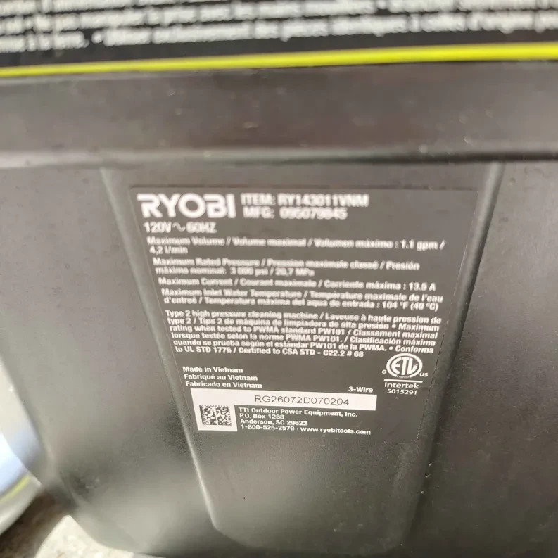 RYOBI 3000 PSI 1.1 GPM Cold Water Electric Pressure Washer RY