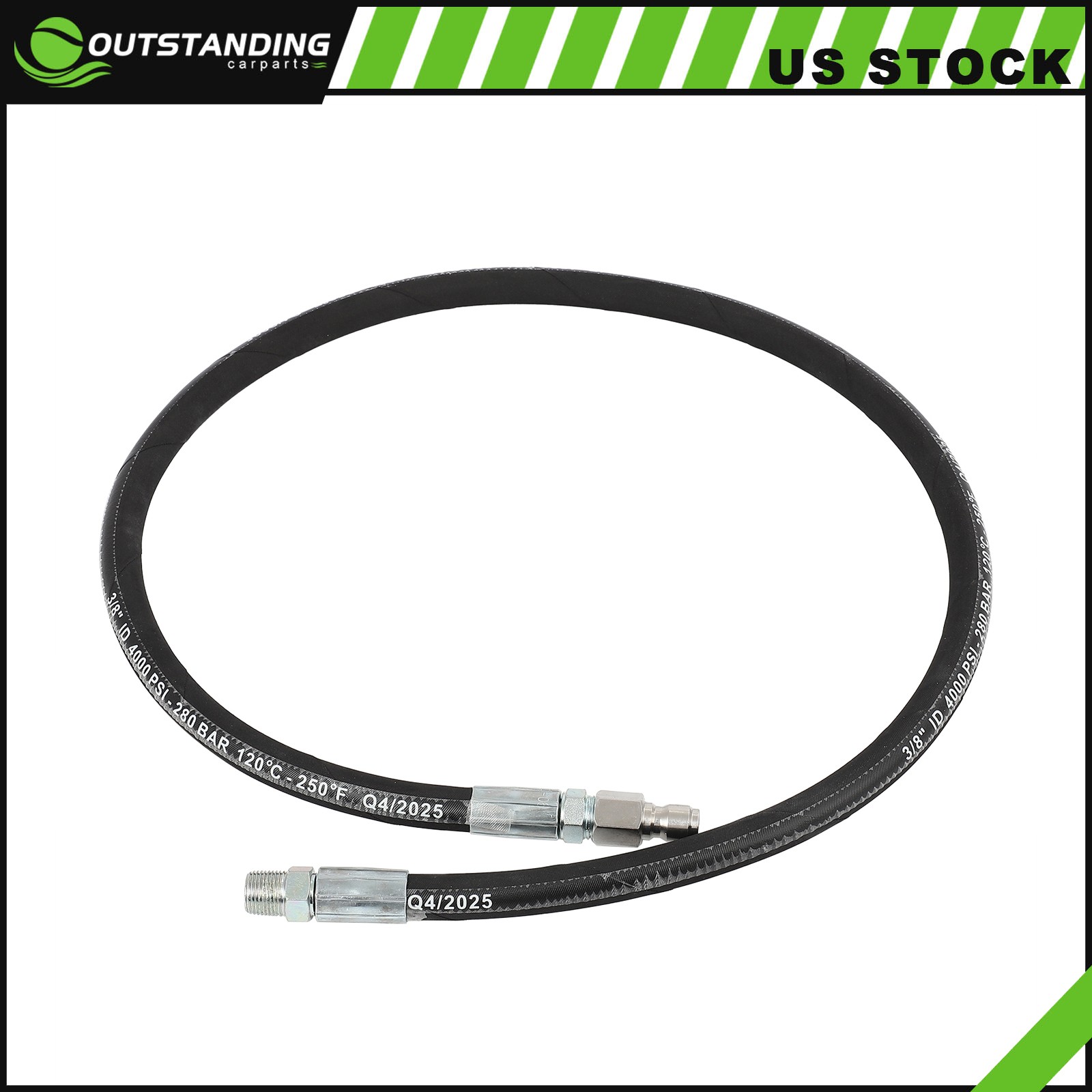 Pressure Washer Whip Hose 4Ft X 3/8 Inch Hose Reel Connector Hose For Pressure