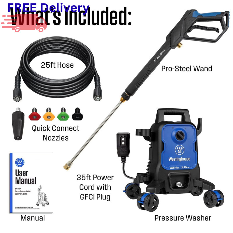 Westinghouse Electric Pressure Washer 2300 PSI 1.76 GPM 4-Wheel Compact Power