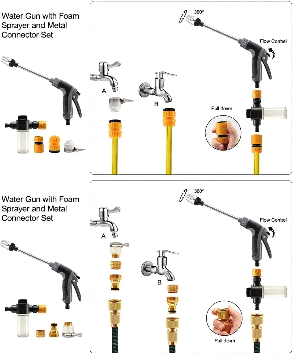 Pressure Washer with Stainless Steel Long Handle, 3 Adjustable Spray Modes, Suit