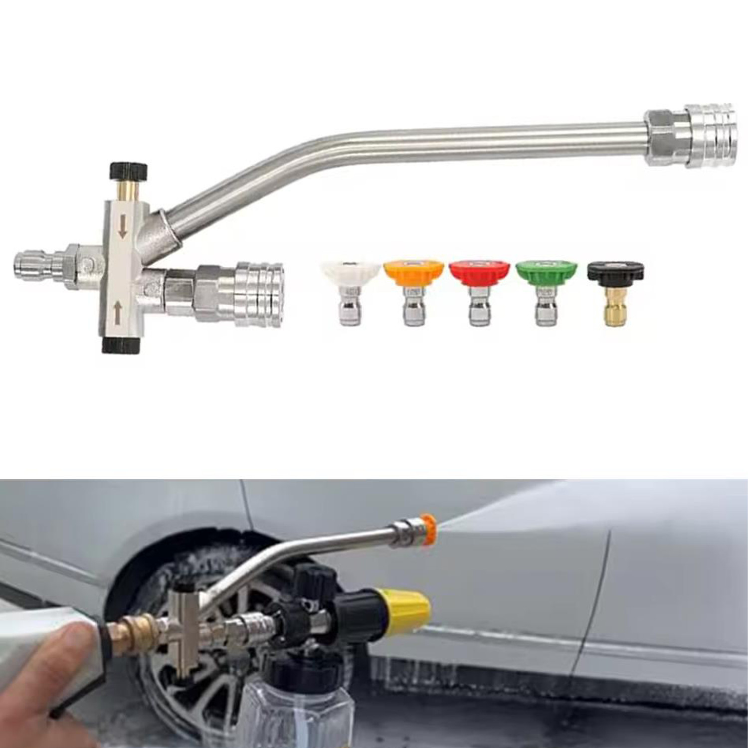 1000ml Snow Foam Lance Cannon Soap Bottle Dual-Connector Accessory w/5 Nozzles