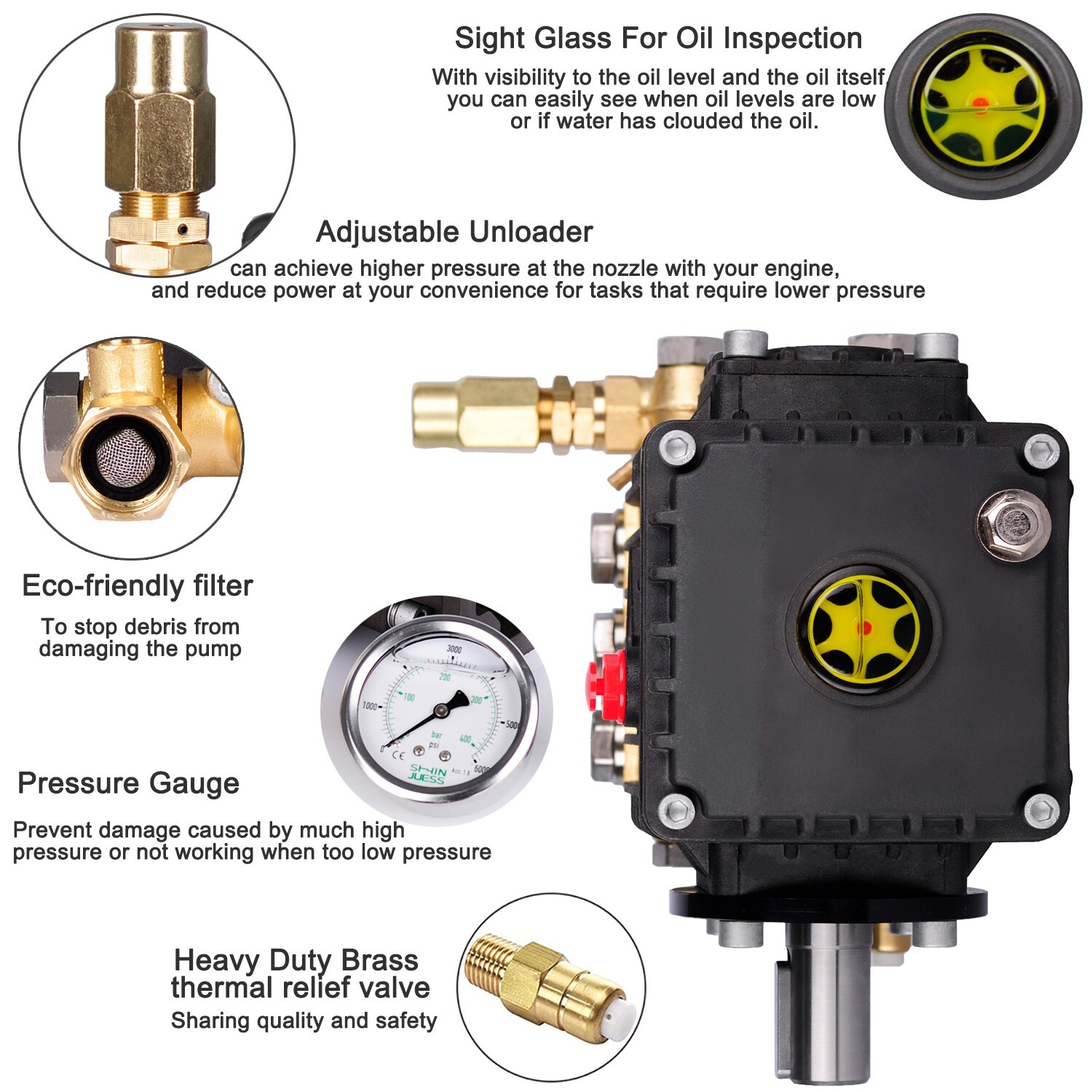 Pressure Power Washer Pump 24mm Solid Shaft 3600 PSI 4.0 GPM 10 HP Belt Drive