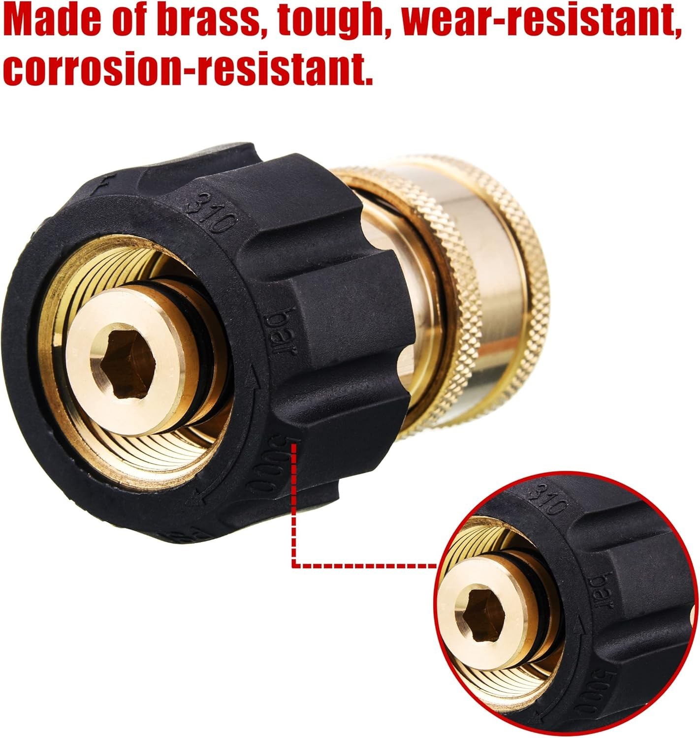5000 PSI Quick Connect Adapter: 3/8 Inch Socket to M22 14mm Fitting for Washers