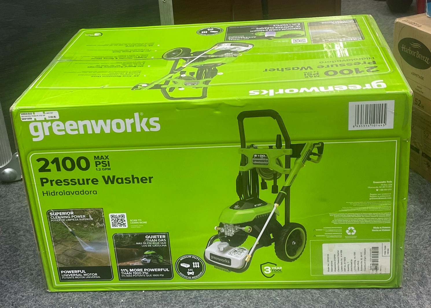 Greenworks 2100 PSI 1.2 GPM Electric Pressure Washer 25Ft Hose 35Ft GPW2100