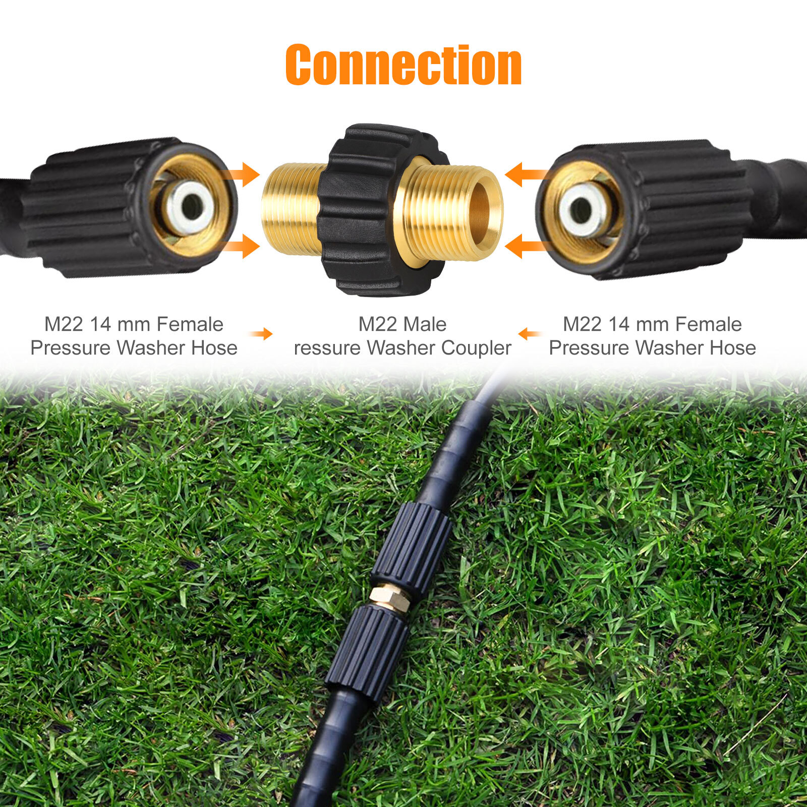 2Pcs Brass Pressure Washer Connector Quick Connect Fitting M22-14mm Hose Adapter