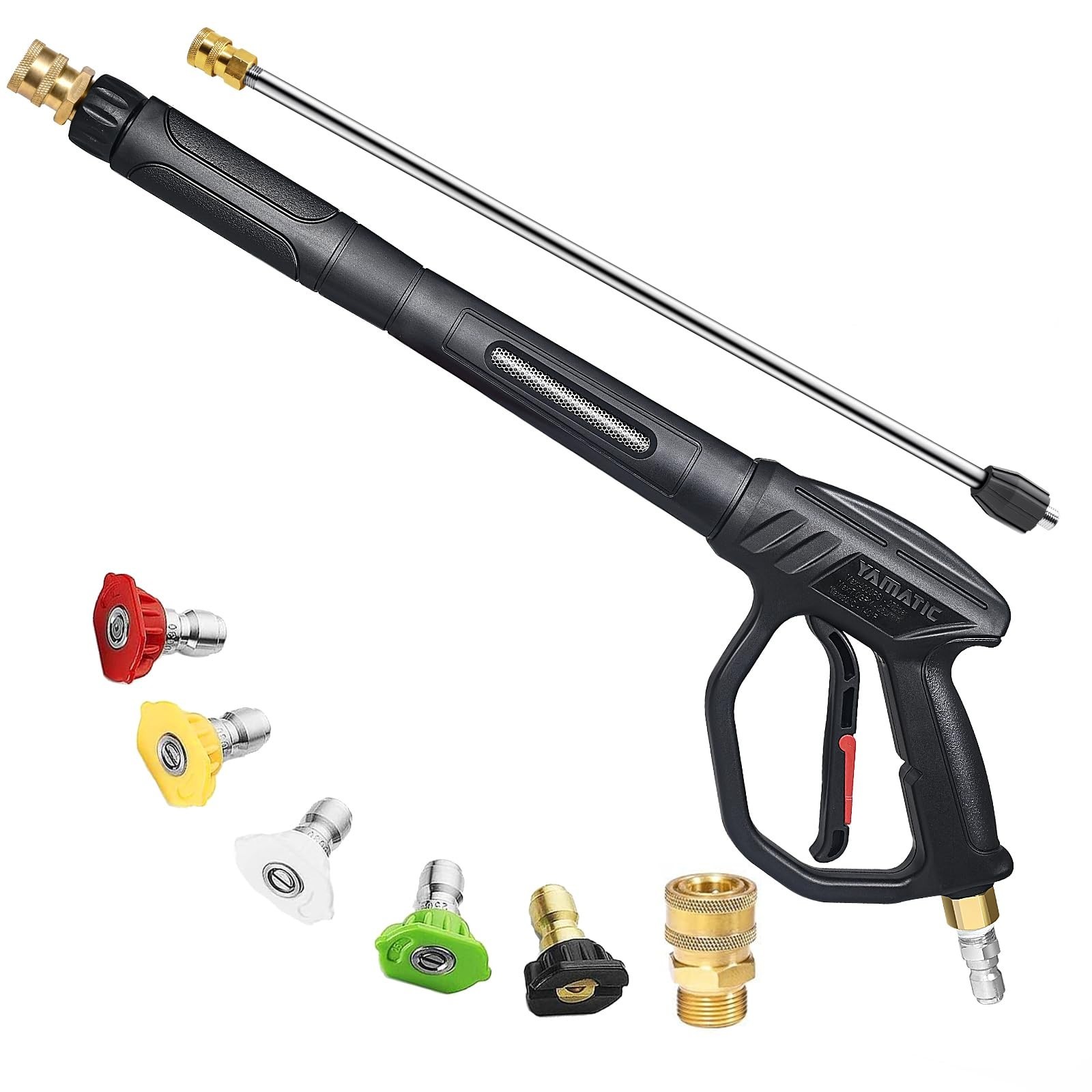 Pressure Washer Gun Wand with Swivel 3/8″ Plug & M22 Coupler – 43″ Ergonomic Ext