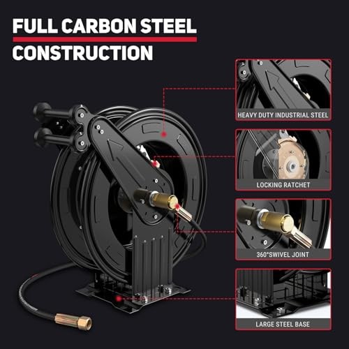 Pressure Washer Hose Reel 3/8×50 Ft Retractable 4000 PSI Steel