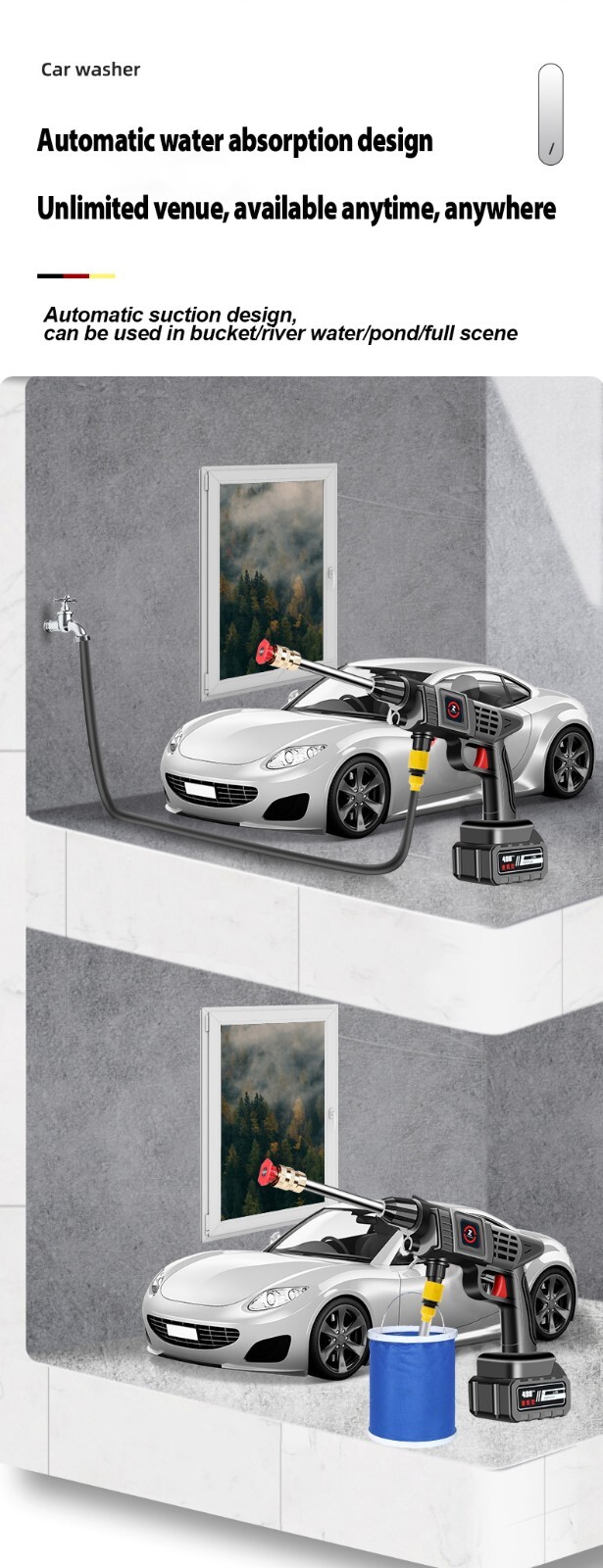 300W 60Bar 30000mAh Wireless High Pressure Car Washer Gun Foam Generator Cleaner