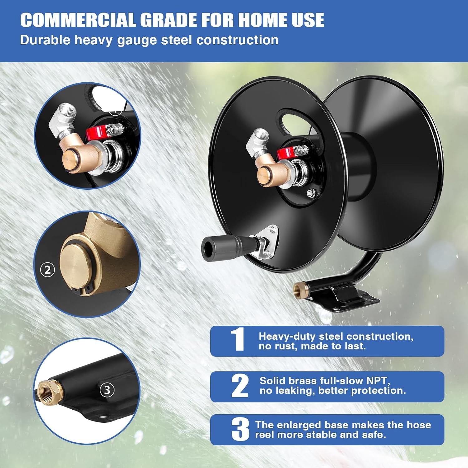 Professional Grade 50ft Pressure Washer Hose Reel – Metal Construction, Safe Use