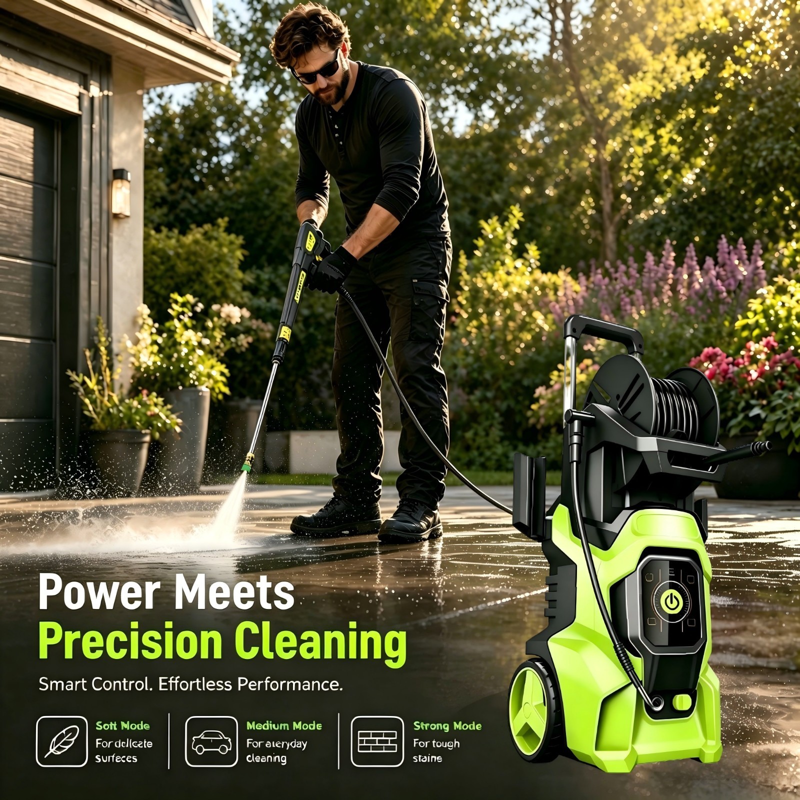 Pressure Washer 4500PSI 3.0GPM, 15-Level Touch Control, Foam Cannon, for Patio