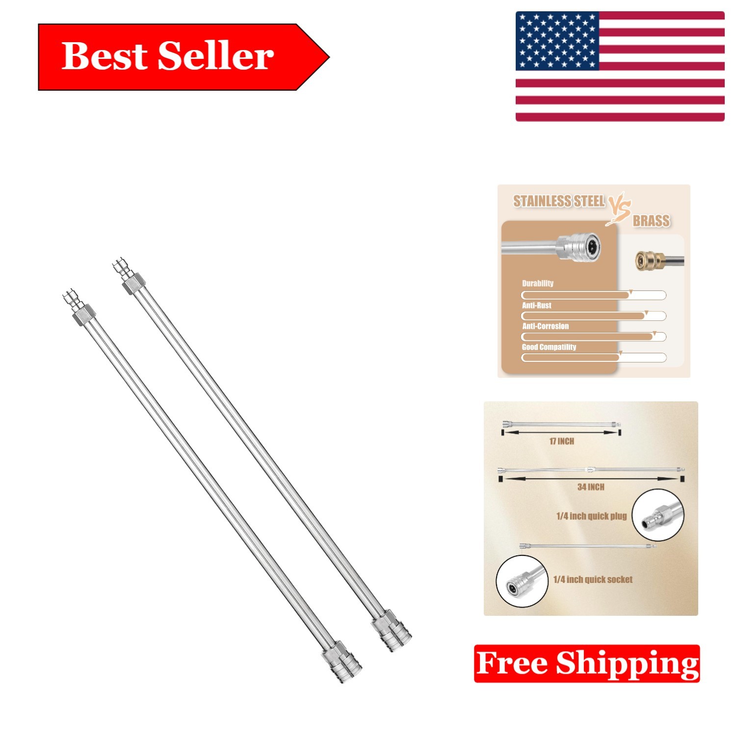High-Pressure 17-Inch Stainless Steel Extension Wand – Ideal for Powerful Clean