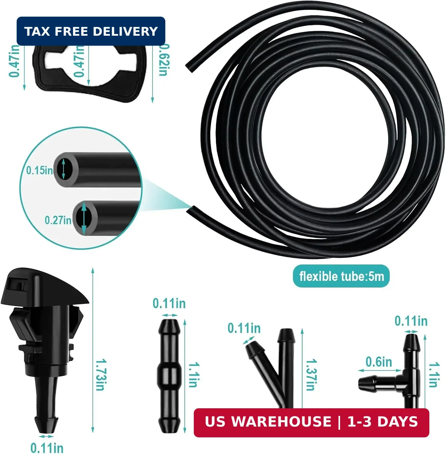 Car Windshield Washer Hose 17 Pcs Windshield Washer Hose Kit 5M Washer Fluid Hos