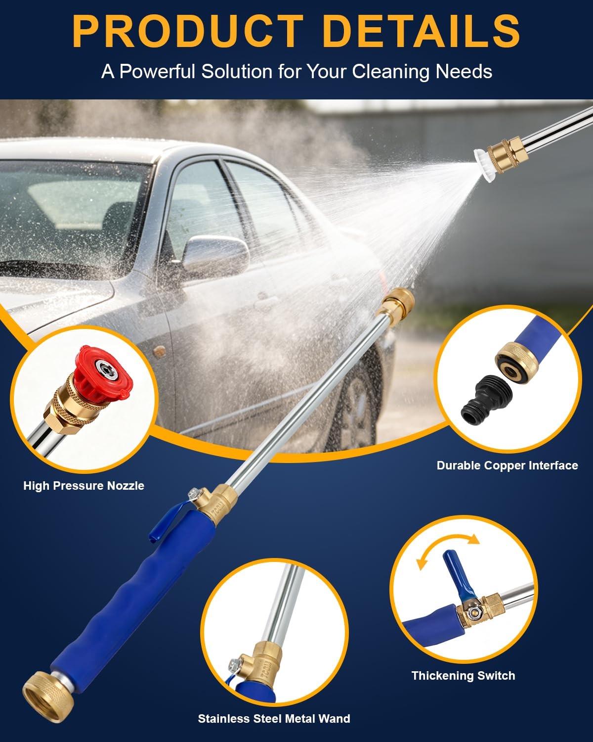 Upgraded Jet Nozzle Washer Wand for Power Washer Garden Hose