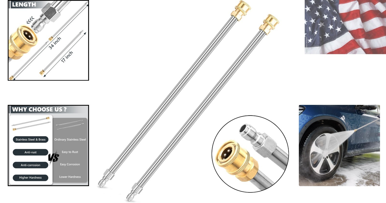 Pressure Washer Extension Wand, 2 Pack 17 Inch Stainless Steel Heavy Duty Wan…