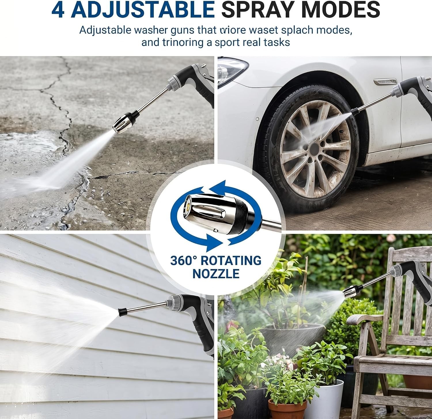 Pressure Washer with Stainless Steel Long Handle, 3 Adjustable Spray Modes, Suit