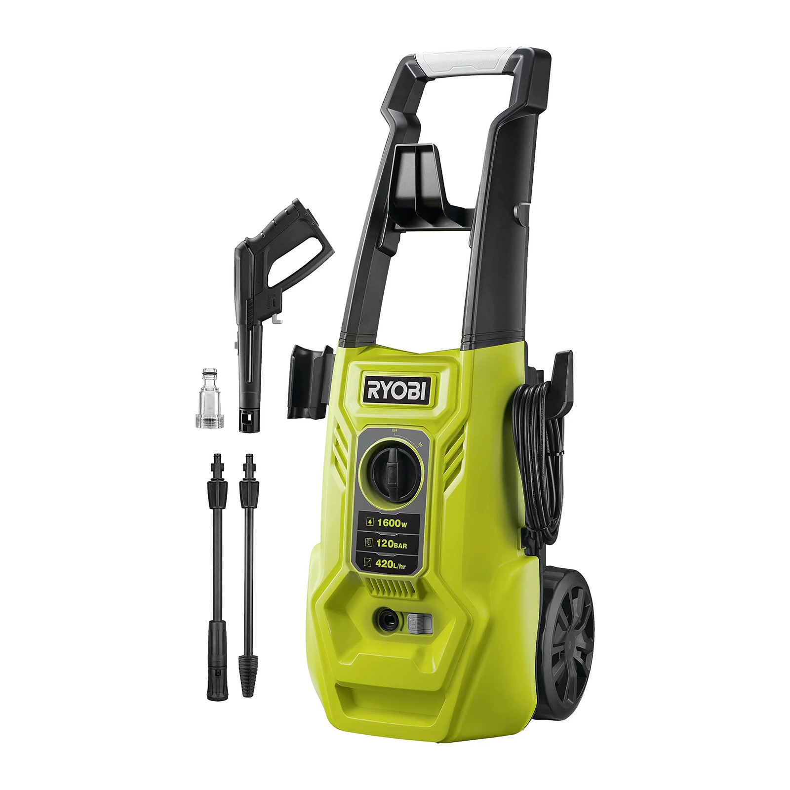 Ryobi RY120PWA, 1600W 120 bar pressure washer, lightweight and compact, with pe handle