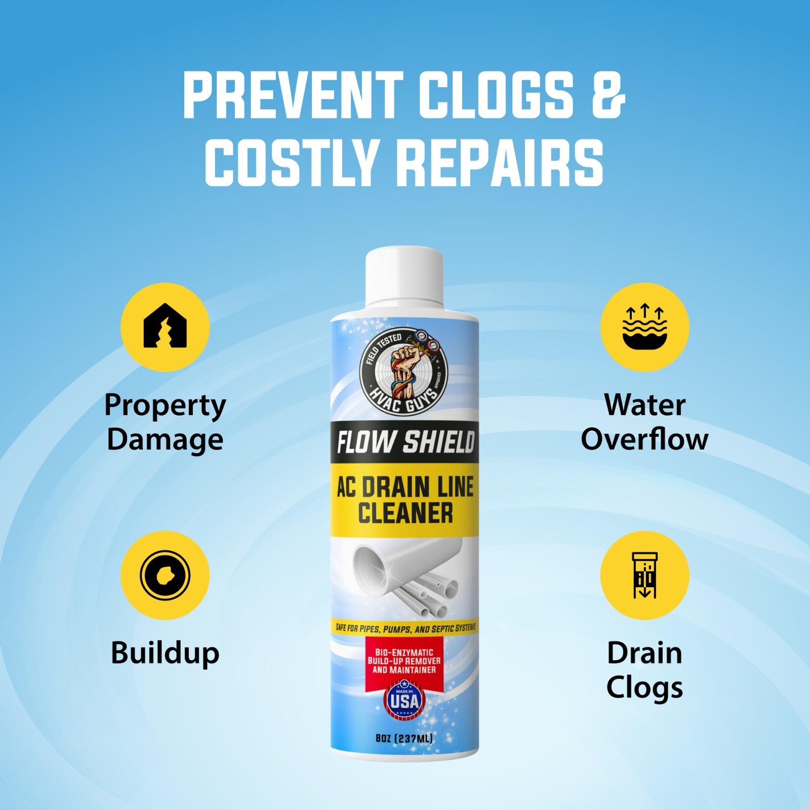6 Pack AC Drain Line Cleaner | Prevent Clogs & Overflow | 8oz Bio-Enzymatic Form