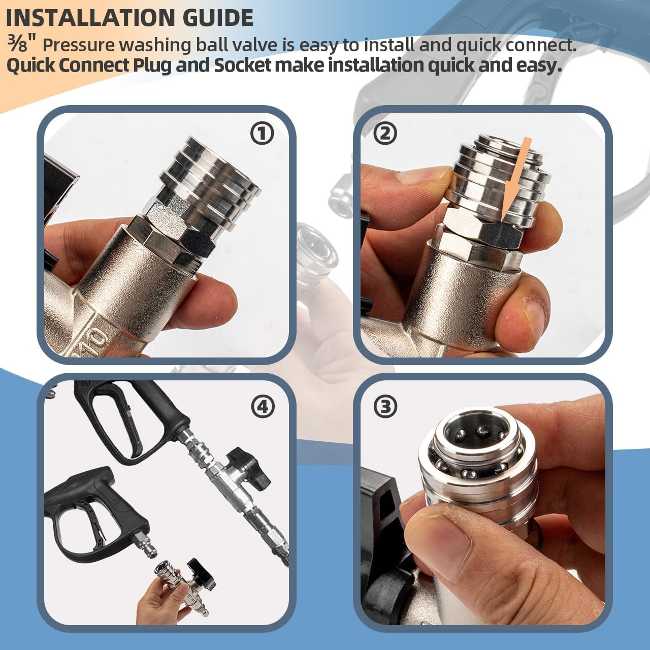 DN10 Ball Valve for Pressure Washer, 3/8″ Quick Connect Ball Valve for Pressure