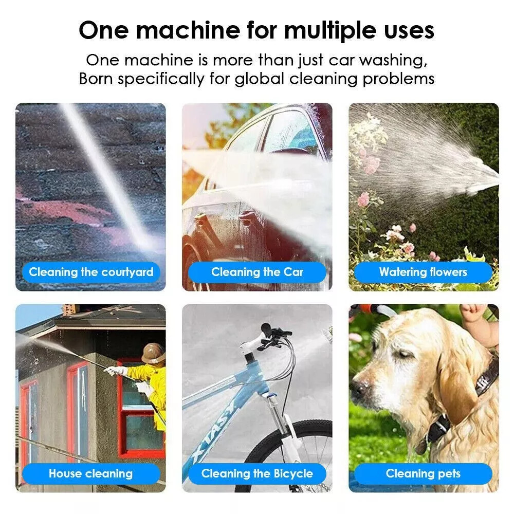 Portable Cordless Electric High Pressure Water Spray Gun Car Washer Cleaner Tool