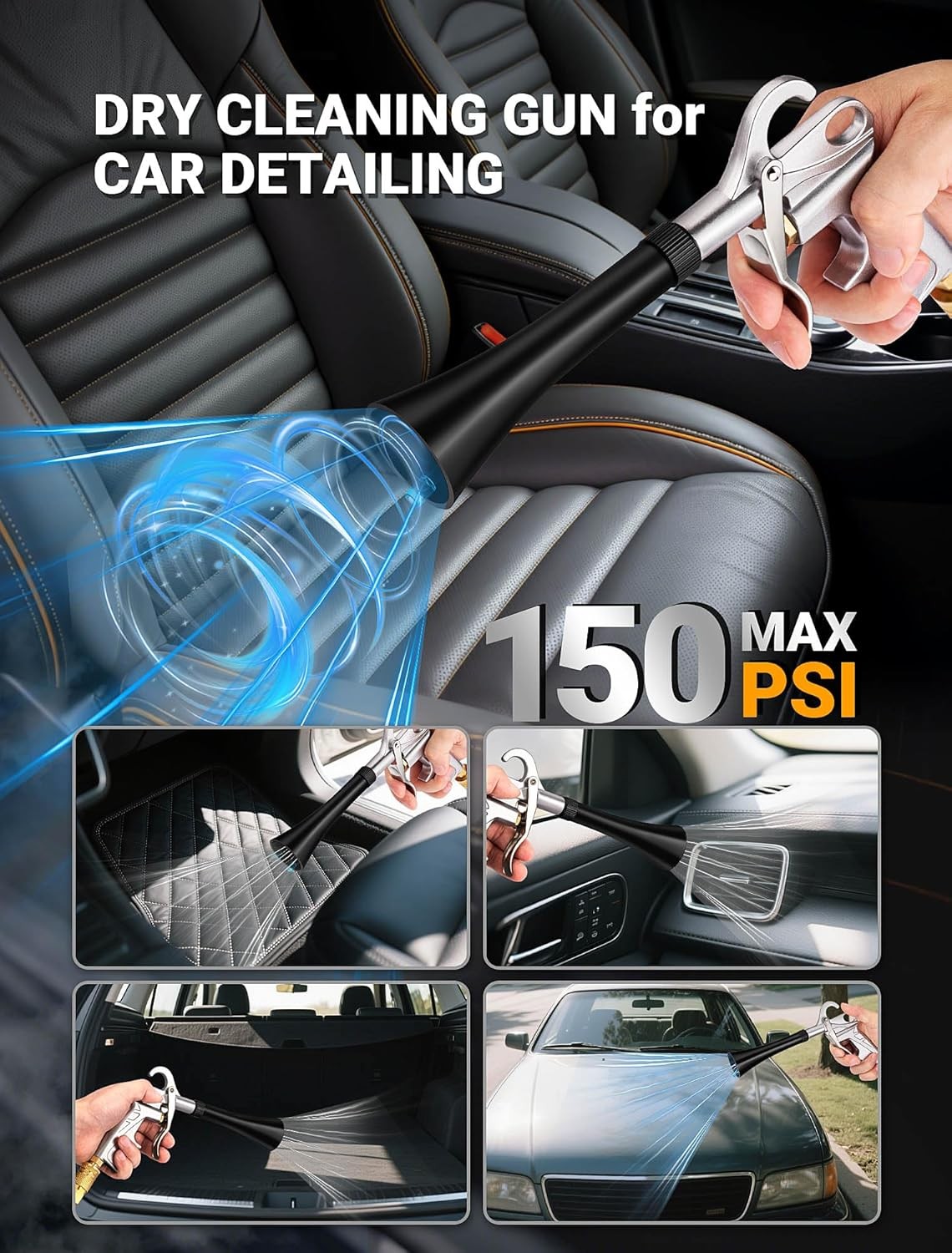 3-in-1 Car Cleaning Gun Air Blower for Carpet High Pressure with Trumpet Nozzle