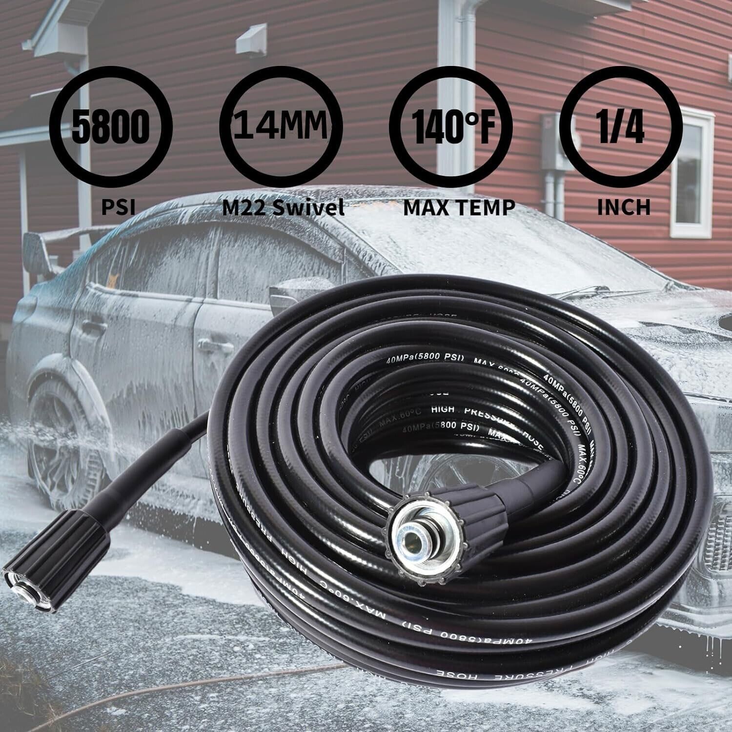 50 FT High Pressure Washer Hose 5800 PSI M22-14MM Power Washer Extension Hose