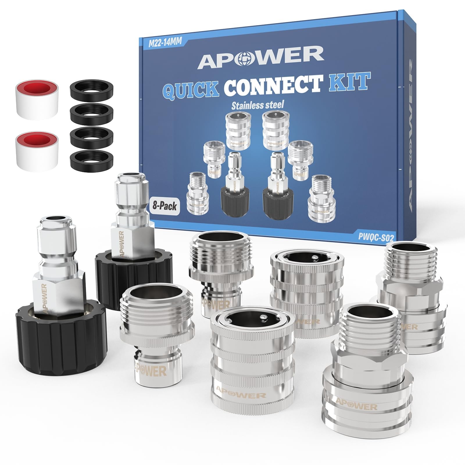 Pressure Washer Quick Connect Kit, M22-14mm to 3/8″ Male Female Quick Disconn…