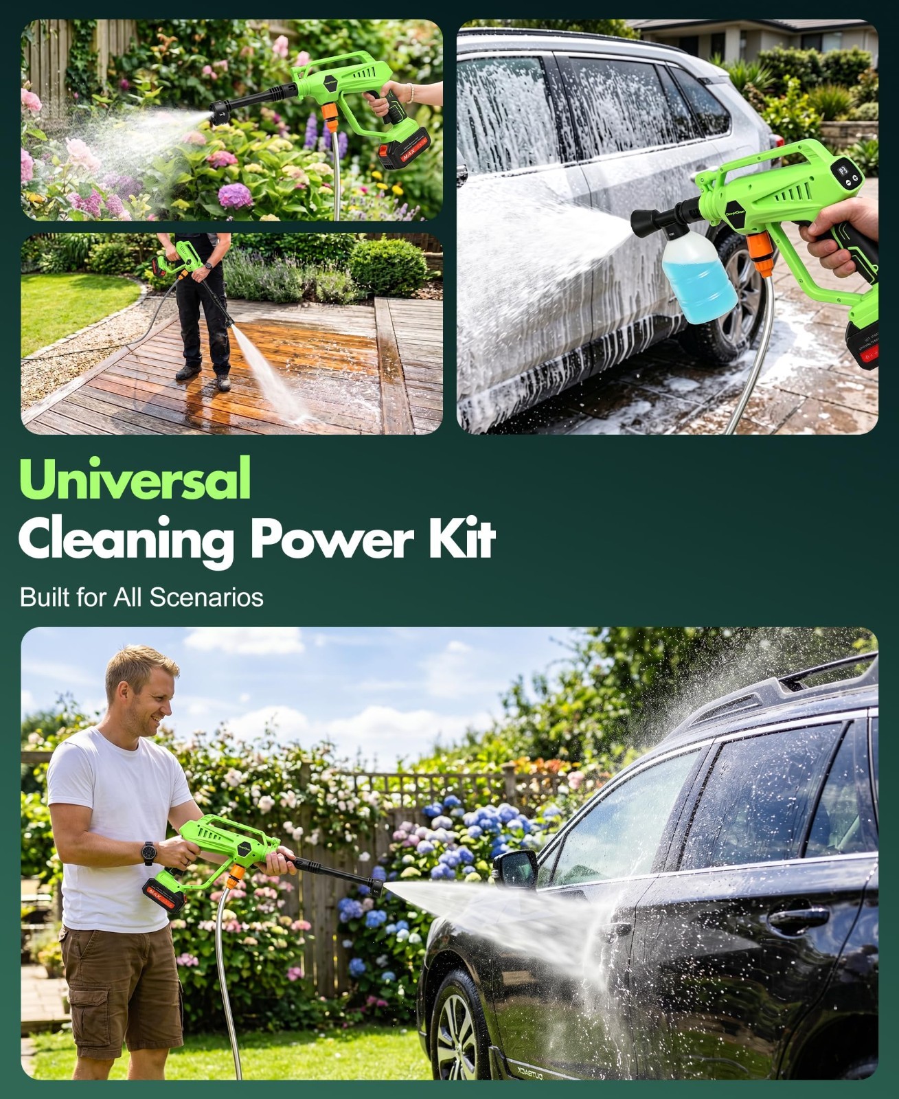 Portable Cordless Car Washer – 6-in-1 Nozzle, Brushless Motor, 3 Adjustable Leve