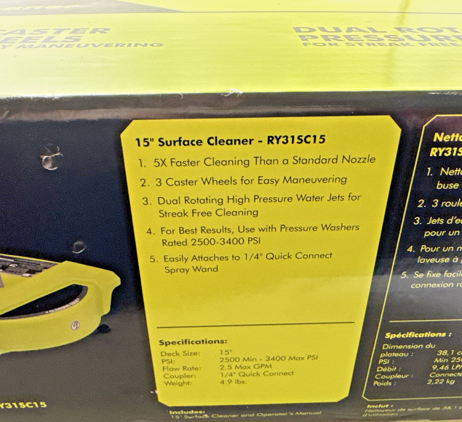NOS RYOBI 15in. 3400PSI Gas Pressure Washer Surface Cleaner on Wheels RY31SC15