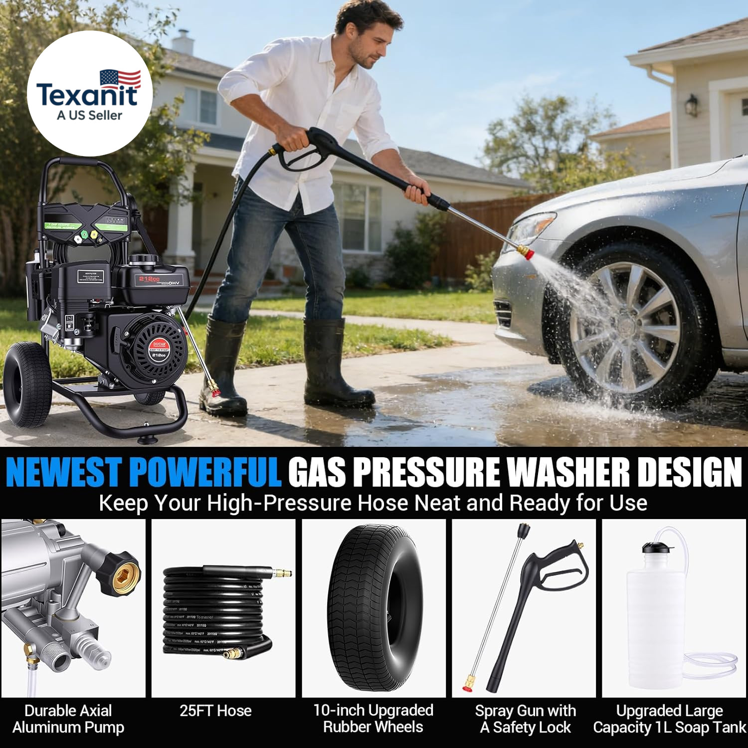 Gas Powered Pressure Washer 4200 PSI Gas Power Washer 4.0 GPM 212CC Commercial H