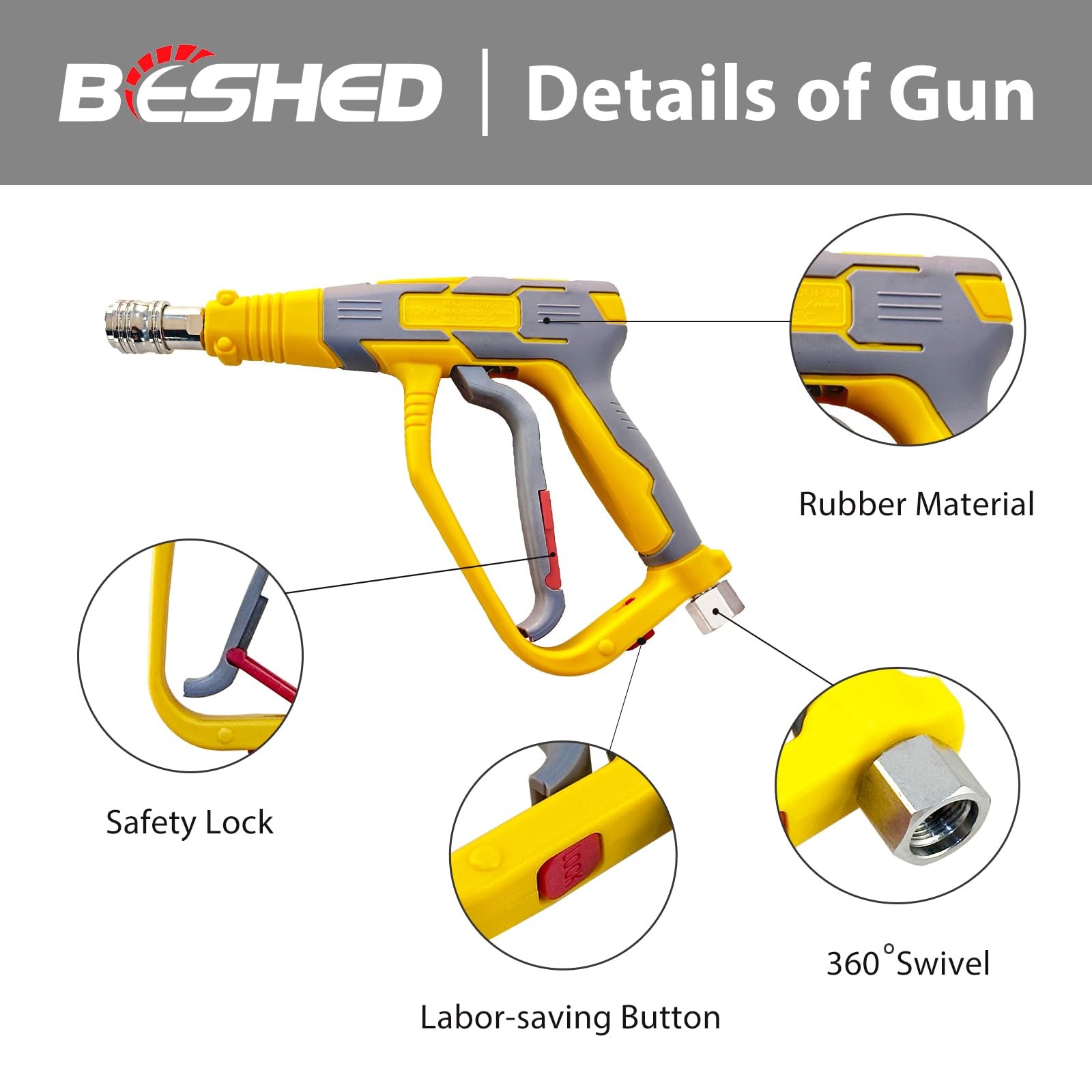 Short High Power Pressure Washer Gun 1/4 3/8 Inch Quick Connect M22 14mm 15mm