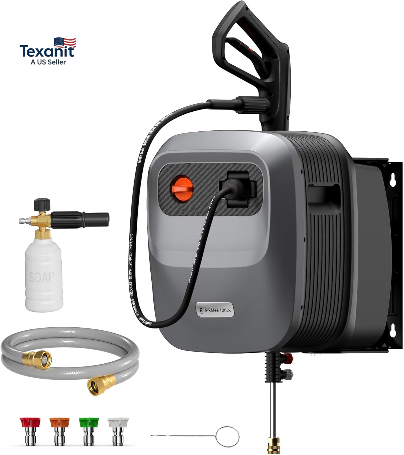 Grandfalls Retractable Pressure Washer G20B, 2500 PSI 2.2 GPM, Wall Mounted Powe