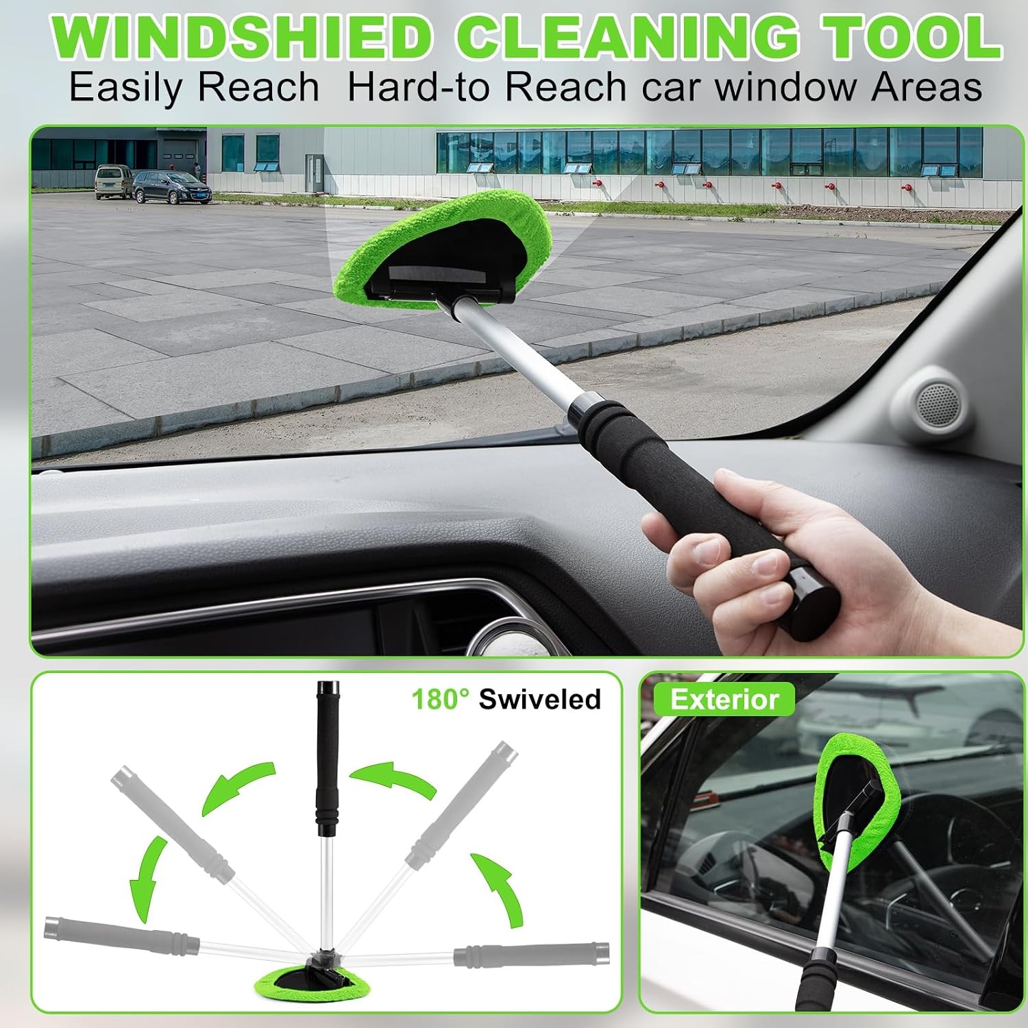 Green Windshield Cleaner Tool, 17Pcs Car Interior Cleaning Kit, Detailing Kit In