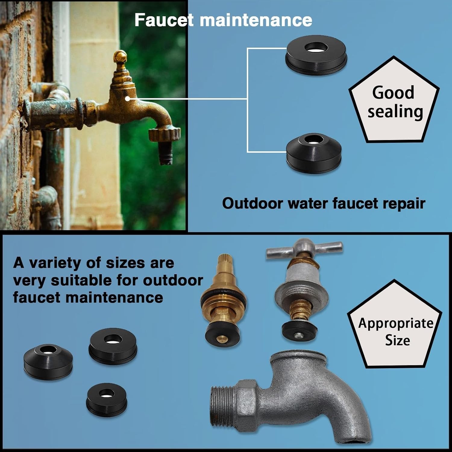 258 Pcs 2-in-1 Spigot Washer & Hose Gasket Kit for Assorted Outdoor Faucet Ga…