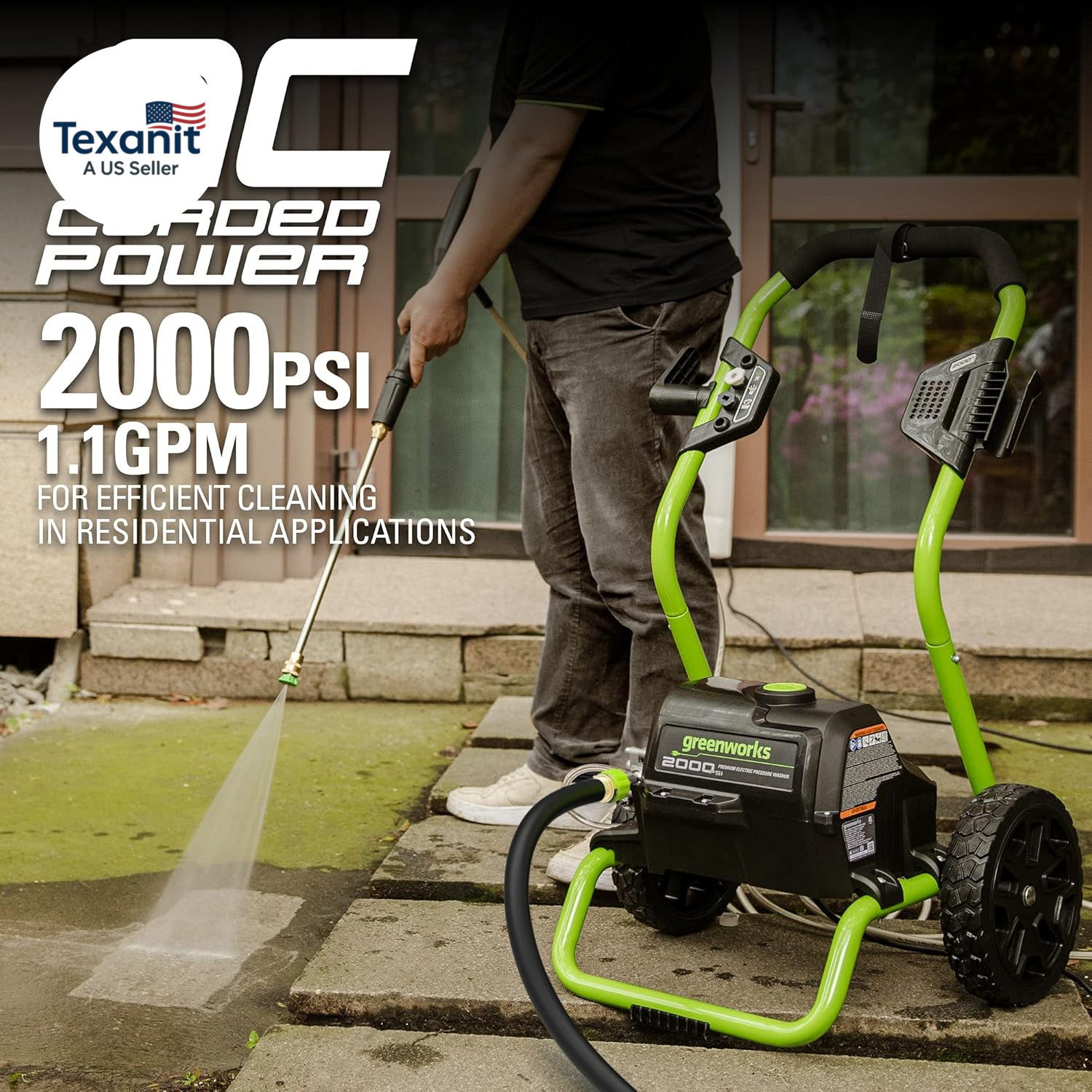 2000 PSI (13 Amp) Electric Pressure Washer (Wheels for Transport / 20 FT Hose /