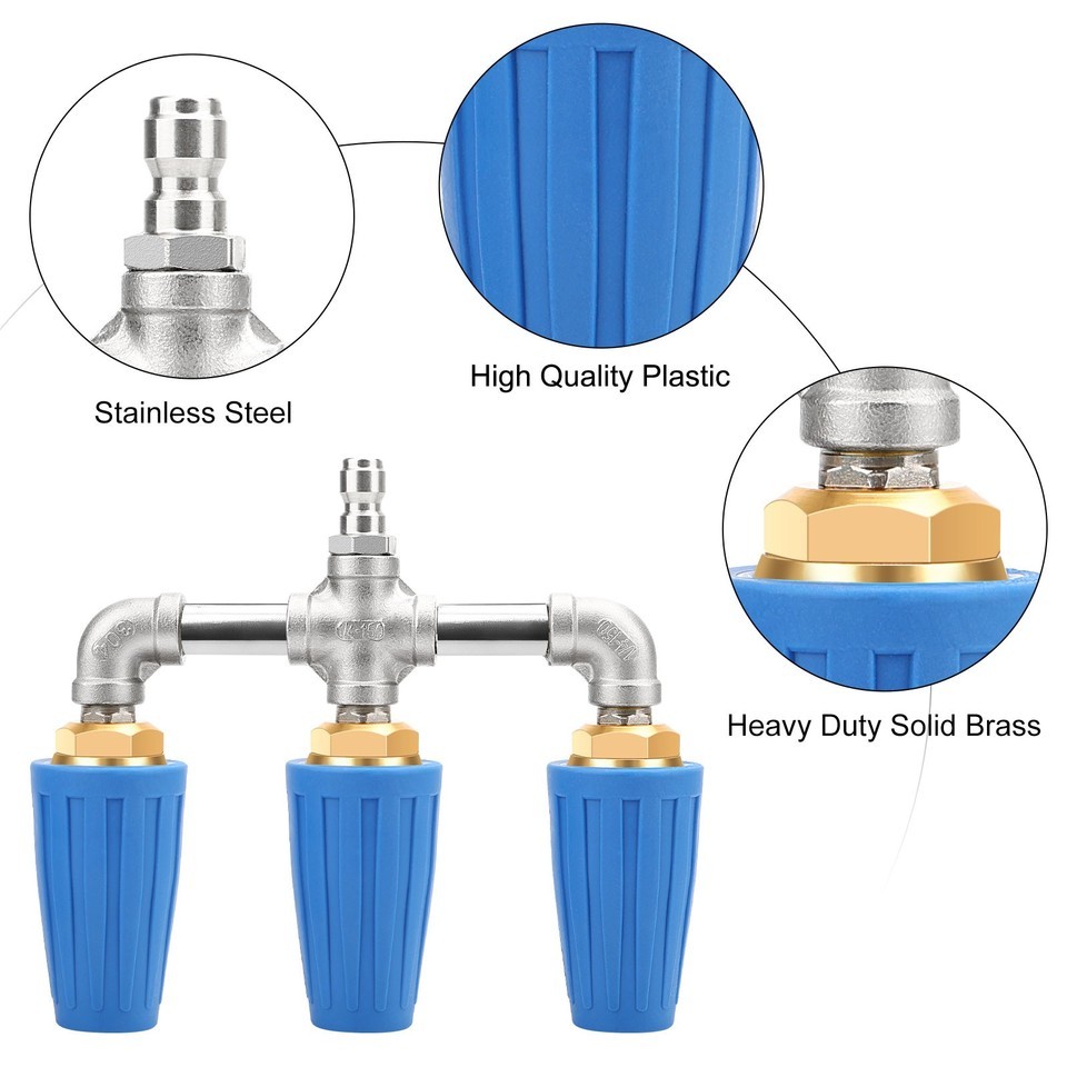 Triple Turbo Nozzle High Pressure Washer Rotating Spray Tip 4000PSI 1/4” Quick