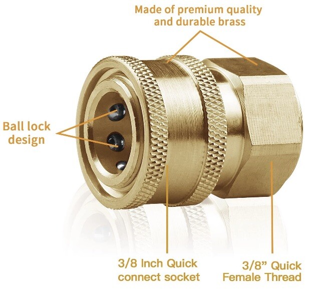 Pressure Washer Couplers Brass Fittings 2 Pack 3/8 Inch Quick Connect To Female