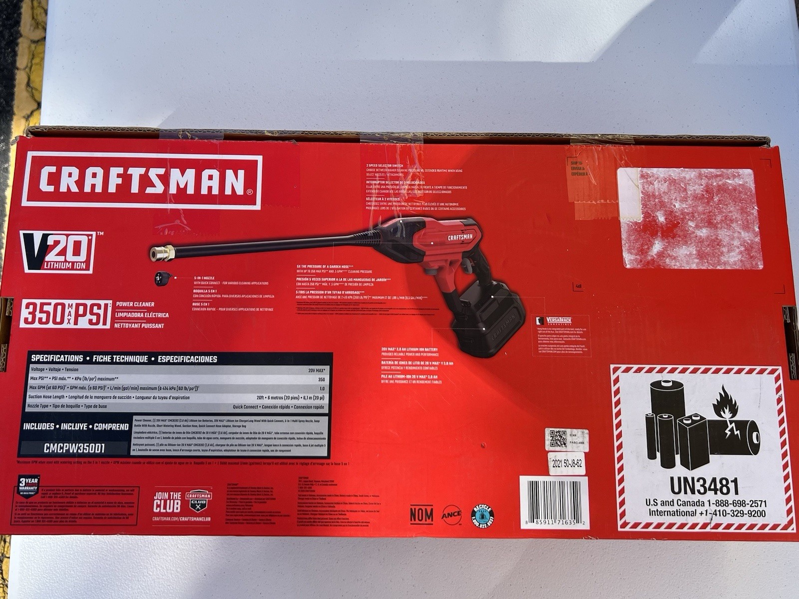 NEW Craftsman  V20 350-PSI Power Cleaner Pressure Washer Spray Gun #CMCPW350D1