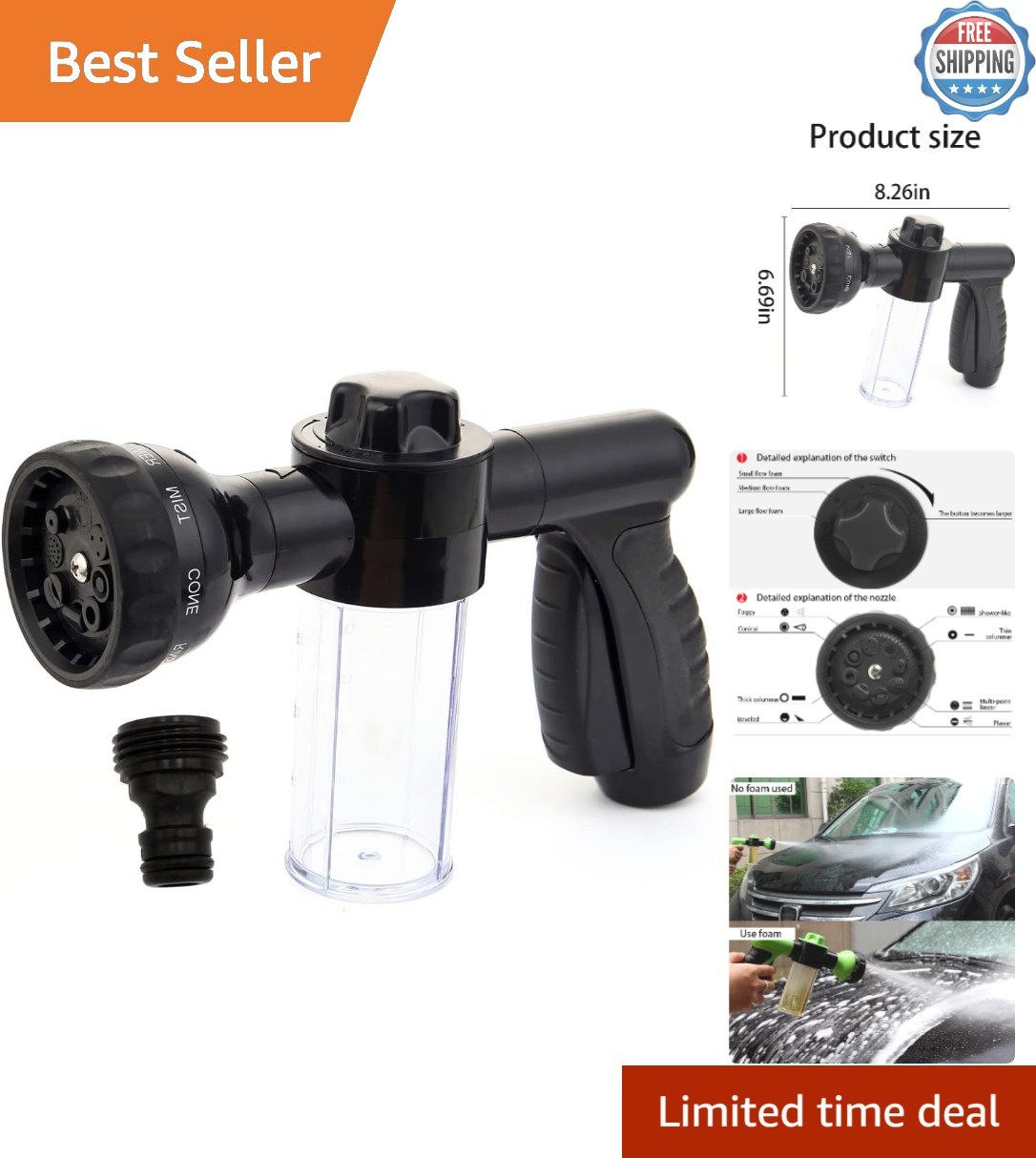 Compact High-Pressure Foam Gun for Car Wash, Plants, and Pet Cleaning – 6000KPa