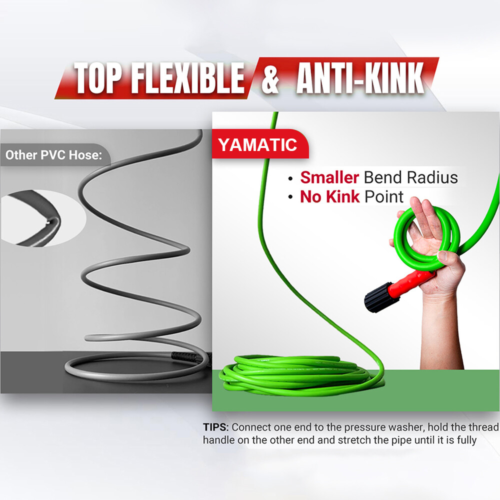 YAMATIC Flexible Pressure Washer Hose 1/4″ Kink Resistant Power Washer Hose M22