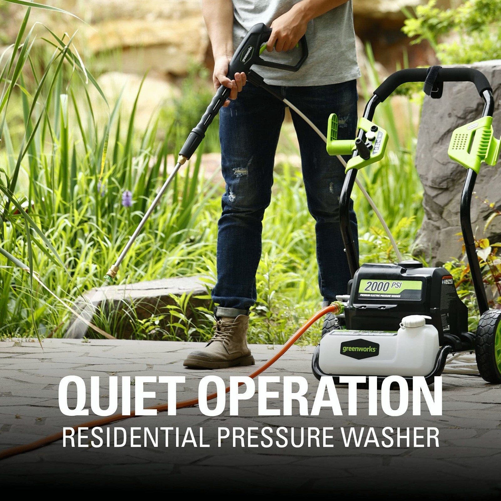 Greenworks 2000 PSI 1.2 GPM Electric Pressure Washer 25Ft Hose 35Ft Cord 4 Nozzl